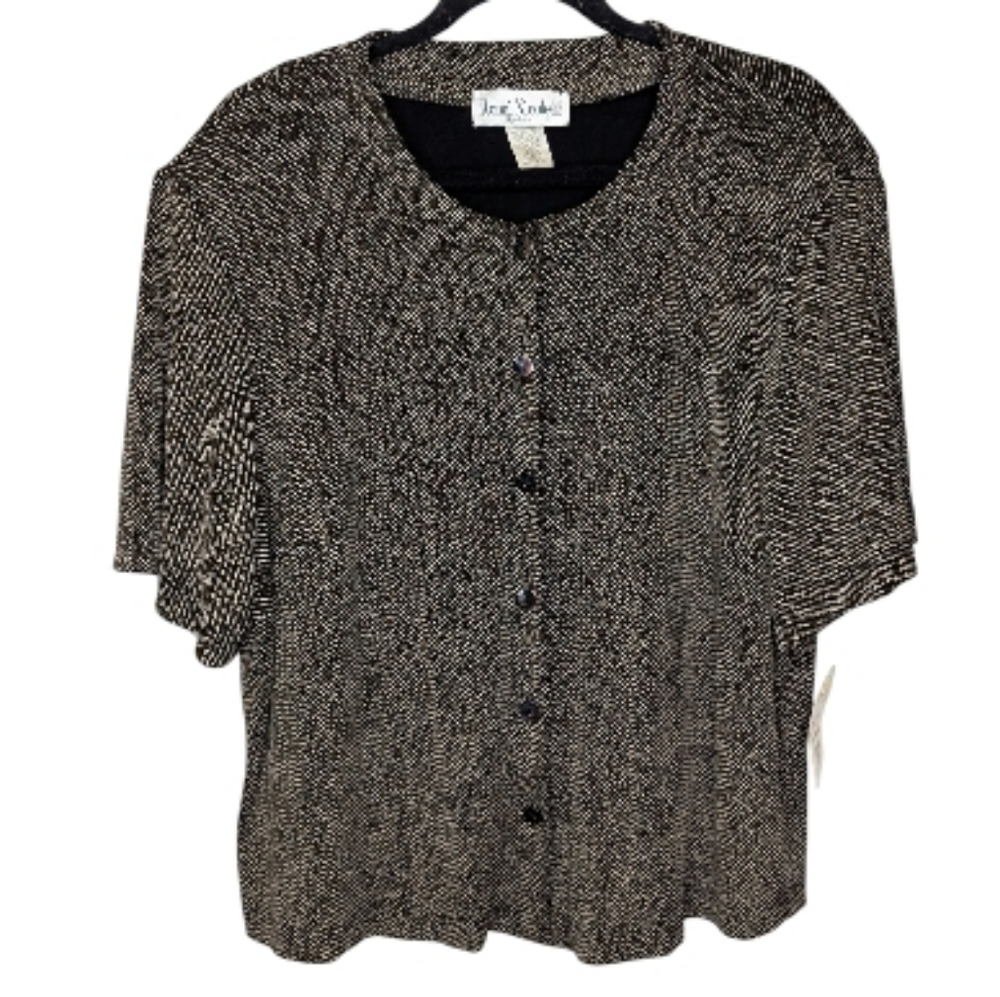 NWT Vintage Ronni Nicole II Button Down Short Sleeve Black Blouse 2X